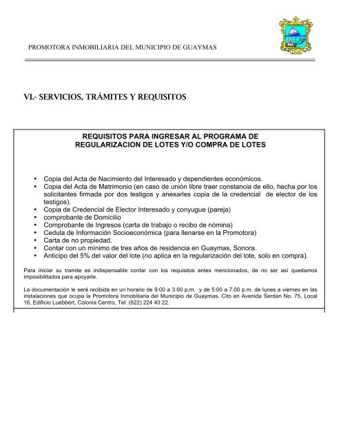 VI SERVICIOS TRAMITES Y REQUISITOS