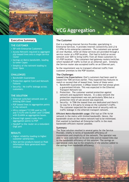 VCG Aggregation Case Study - Tejas Networks