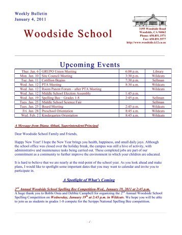 January 4, 2011 Bulletin - Woodside Elementary School District