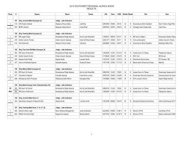 2013 SWRAS Results for SWRAS - Southwest Regional Alpaca Show