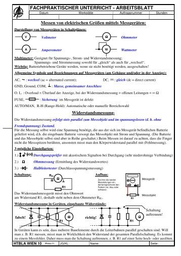FACHPRAKTISCHER UNTERRICHT - ARBEITSBLATT - HTL Wien 10