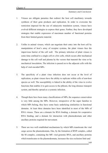 Chapter 6 Summary and Conclusion 169 1. Viruses are obligate ...