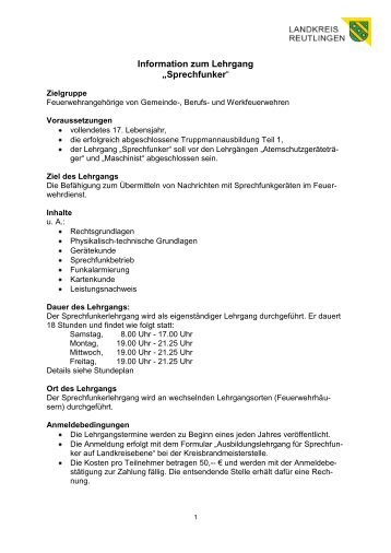 Information zum Lehrgang „Sprechfunker“