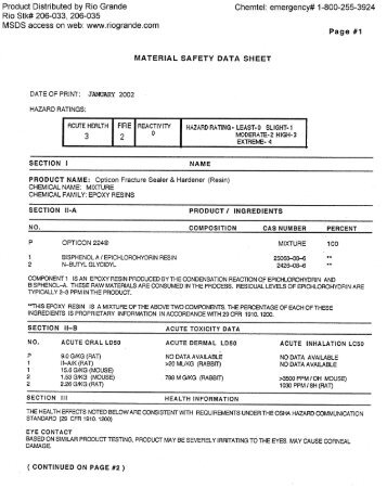 Opticon Fracture Sealer and Hardener Resin MSDS - Rio Grande