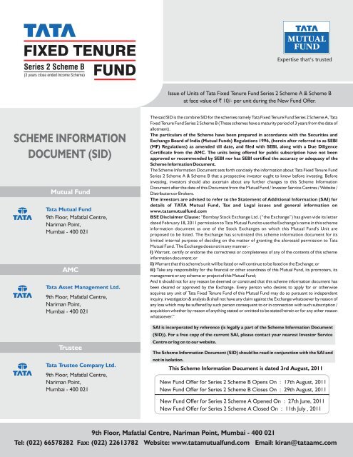 Tata Fixed Tenure Fund Series - 2 Scheme B - Securities and ...