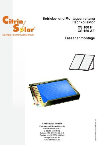 Betriebs- und Montageanleitung Flachkollektor CS 100 ... - Citrin Solar