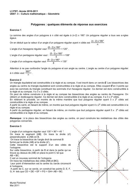TD-PST : CorrigÃ© des exercices sur les polygones - IUFM