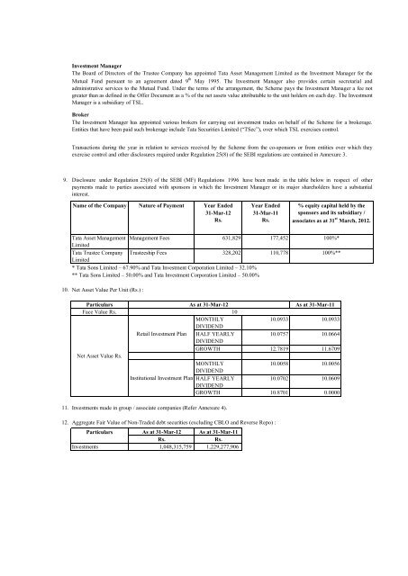 Annual Report for Fixed Maturity Schemes - Tata Mutual Fund