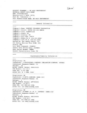 hoechst celanese —- az 4620 photoresist material safety ... - SMFL