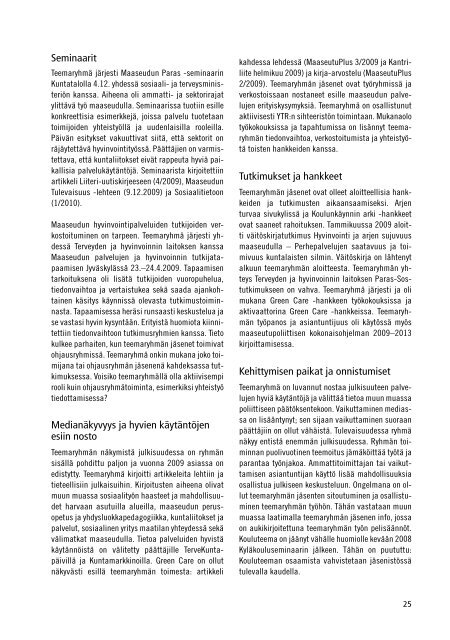 YTR 2/2010 Maaseutupolitiikan yhteistyÃ¶ryhmÃ¤n uosikertomus 2009