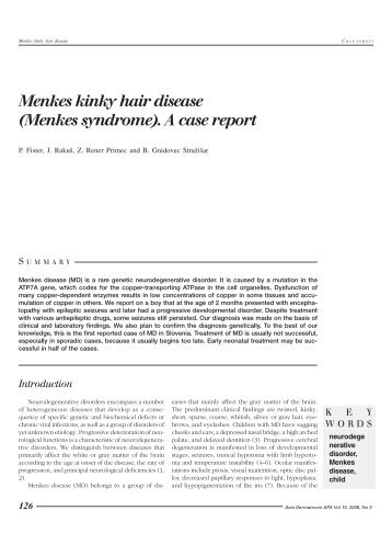 Menkes kinky hair disease (Menkes syndrome). A case report