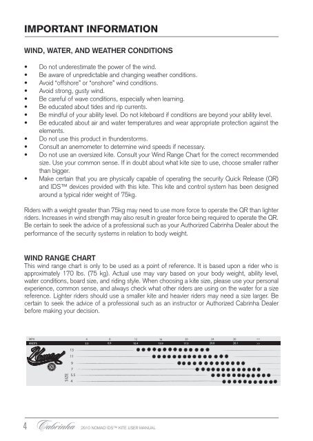 2010 nomad idsâ¢ kite user manual manuel d'utilisation ... - Cabrinha