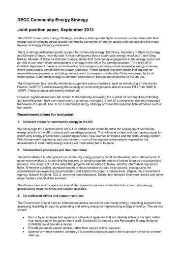 DECC Community Energy Strategy joint position paper