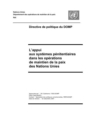 L'appui aux systèmes pénitentiaires dans les opérations de maintien ...