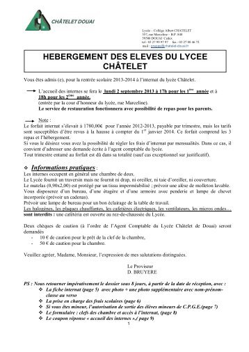 HEBERGEMENT DES ELEVES DU LYCEE CHÃTELET