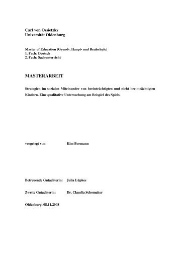 MASTERARBEIT - Kinderforschung - Carl von Ossietzky Universität ...