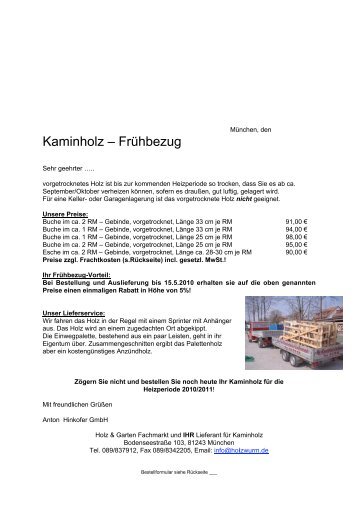 Bestellformular - Anton Hinkofer Holz & Garten Fachmarkt GmbH