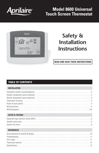 8600 Thermostat Installation Manual - Aprilaire