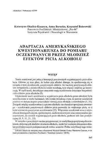 efektÃ³w picia alkoholu - Instytut Psychiatrii i Neurologii