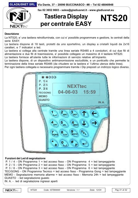 NTS20 NTS20 - Gladiusnet S.r.l.