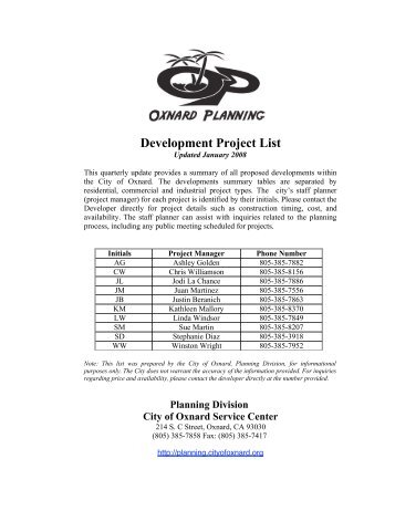 Development Project List - Development Services - City of Oxnard