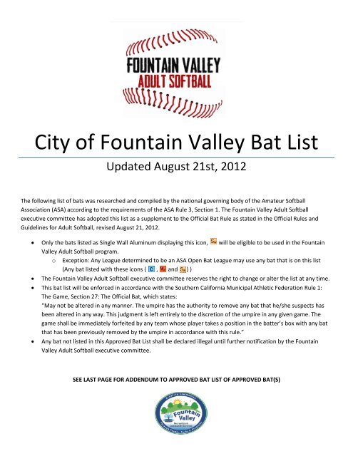 City of Fountain Valley Bat List