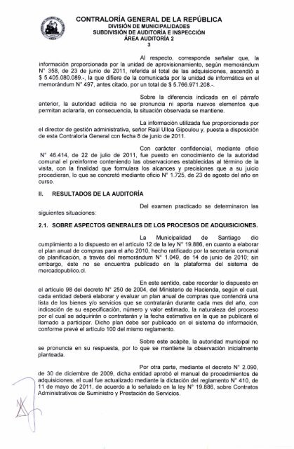 informe final nÂ° 25-11 municipalidad de santiago sobre auditorÃ­a al ...