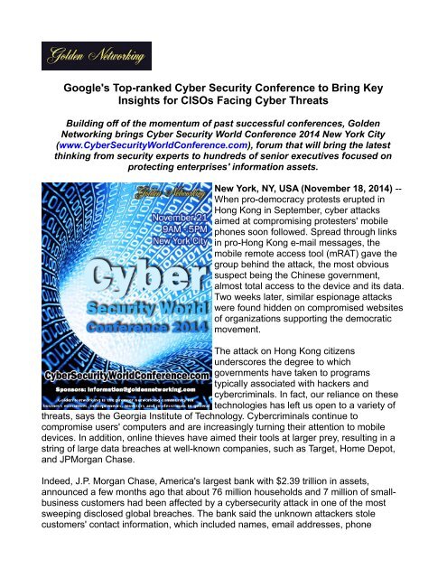 Google's Top-ranked Cyber Security Conference to Bring Key Insights for CISOs Facing Cyber Threats