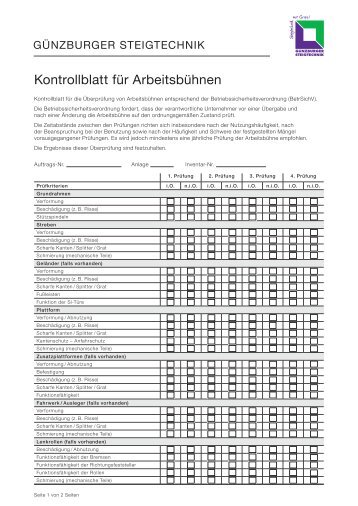 Kontrollblatt fÃ¼r ArbeitsbÃ¼hnen - GÃ¼nzburger Steigtechnik GmbH