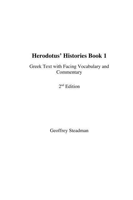 Herodotus' Histories Book 1 - Greek and Latin Texts with Facing ...