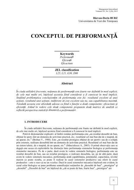 conceptul de performanÈÄ - Management Intercultural - Business ...