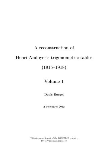 A reconstruction of Henri Andoyer's trigonometric tables (1915â1918 ...