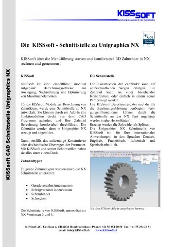 Die KISSsoft - Schnittstelle zu Unigraphics NX - KISSsoft AG