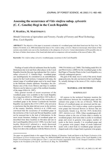 Assessing the occurrence of Vitis vinifera subsp. sylvestris (C. C. ...