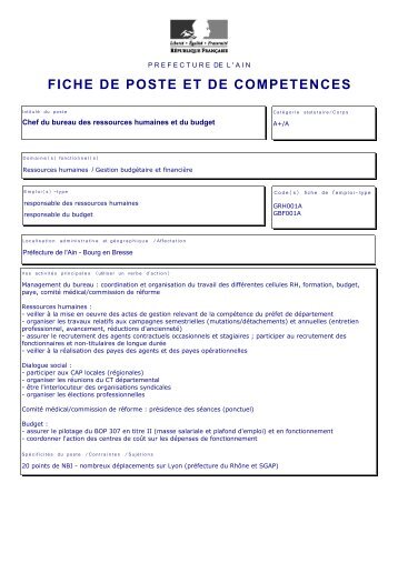 FICHE DE POSTE ET DE COMPETENCES