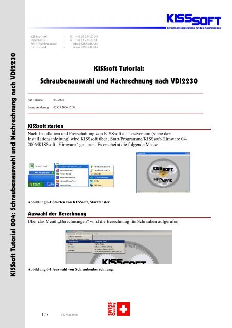 KISSsoft Tutorial: Schraubenauswahl und Nachrechnung nach ...