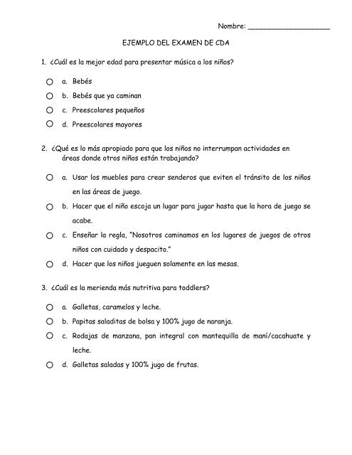 EJEMPLO DEL EXAMEN DE CDA 1. Â¿CuÃ¡l es la mejor edad