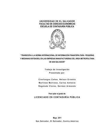 transicion a la niif para las pymes - Universidad de El Salvador