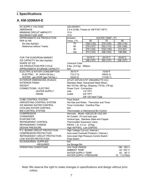 KM-650MAH-E Service manual - Hoshizaki