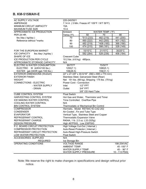 KM-650MAH-E Service manual - Hoshizaki