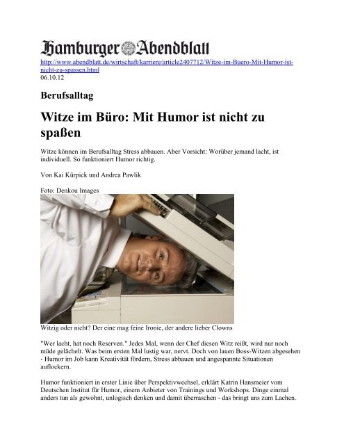 Witze Im Ba Ro Mit Humor Ist Nicht Zu Spaaÿen Deutsches Institut Fa R