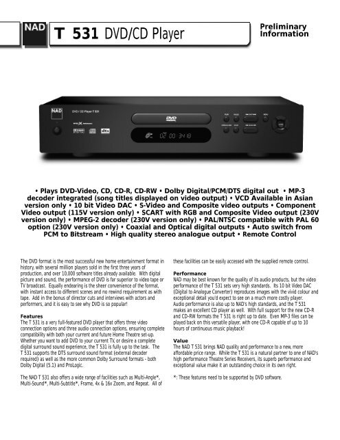 T 531 DVD/CD Player - NRPavs audio video services