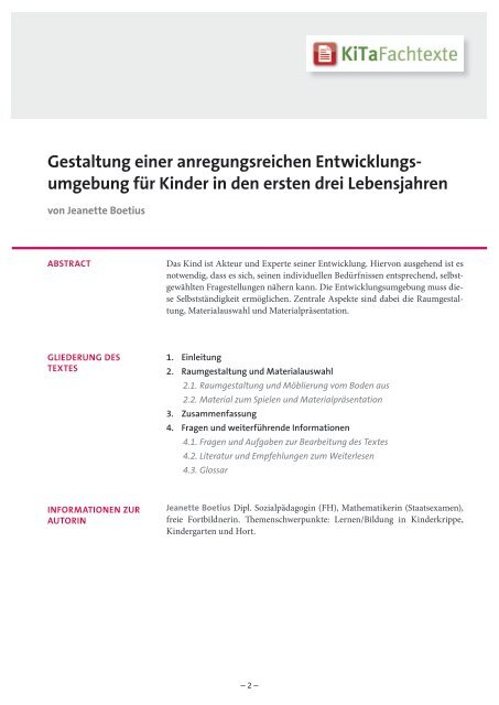 Gestaltung einer anregungsreichen Entwicklungs ... - KiTa Fachtexte