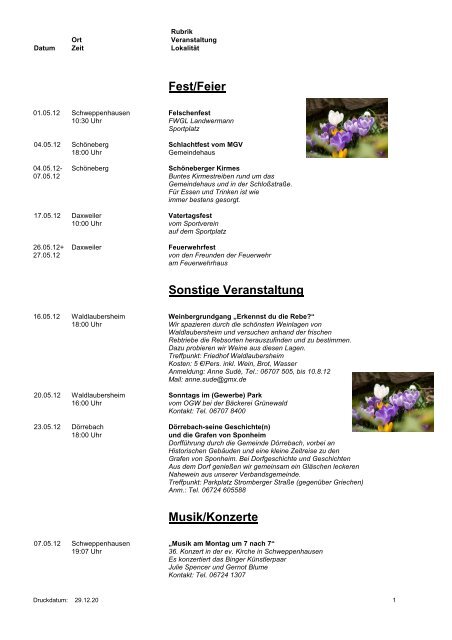 Veranstaltungen im Mai 2012 - Verbandsgemeinde Stromberg