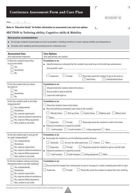 Continence Assessment Chart