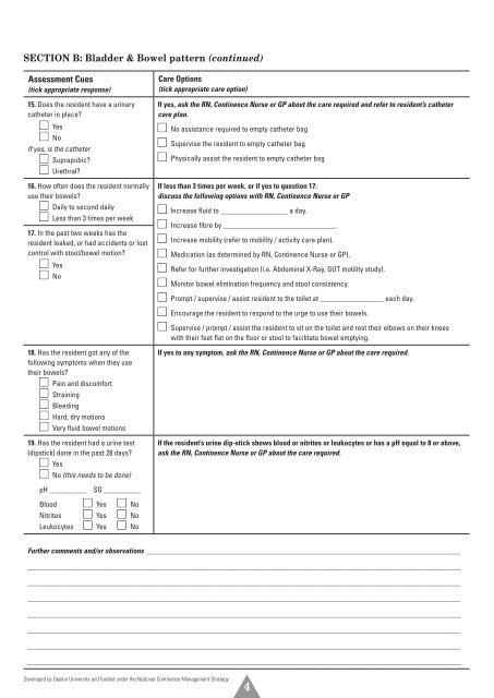 Continence Assessment Chart