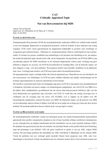 CAT Critically Appraised Topic Nut van flowcytometrie ... - UZ Leuven