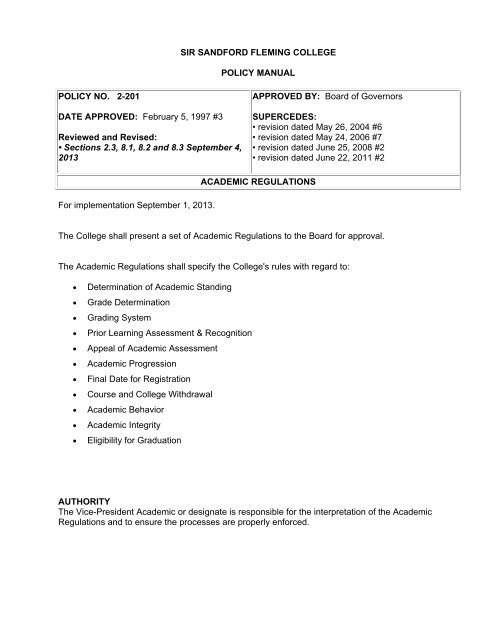 Academic Regulations - Fleming College