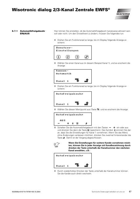 Wisotronic dialog 2/3-Kanal Zentrale EWFS - Warema