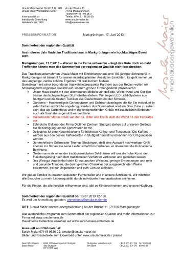 Pressemitteilung: Sommerfest der regionalen QualitÃ¤t ... - Ursula Maier